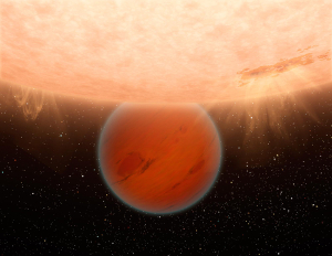 Künstlerische Darstellung des heißen Exoplaneten GJ 436b, dessen grundlegender Aufbau dem unseres Gasplaneten Neptun ähneln.
(Bild: NASA/JPL-Caltech)