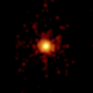 Auch das auf die Untersuchung von Gammastrahlenausbrüchen spezialisierte Weltraumteleskop Swift konnte den Ausbruch GRB 130427A beobachten. Diese Aufnahme, welche über einen Zeitraum von 0,1 Sekunden belichtet wurde, deckt einen 6,5 Bogenminuten abmessenden Bereich des Himmels ab.
(Bild: NASA, Swift, Stefan Immler)