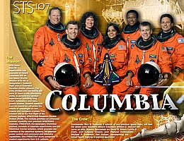 NASA-Poster mit der STS-107-Besatzung und einer Beschreibung der Missionsziele. (Bild: NASA)