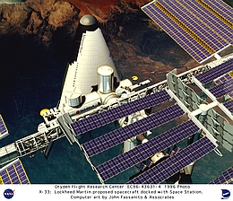 Venture Star angedockt an die Internationale Raumstation - Künstlerische Darstellung. (Bild: NASA)