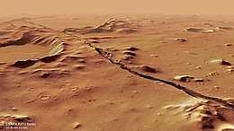 Cerberus Fossae, von Vulkanismus und Tektonik geprägt. (Bild: ESA/DLR/FU Berlin)