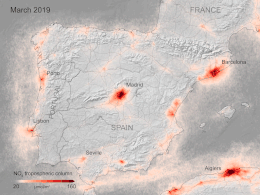 Stickstoffdioxid-Konzentrationen über Spanien. (Animation: contains modified Copernicus Sentinel data (2019-20), processed by KNMI/ESA)