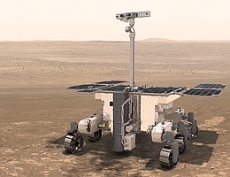 ExoMars-Rover Rosalind Franklin auf der Marsoberfläche - Illustration. (Grafik: ESA/ATG medialab)