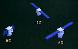 Yaogan-30-03-Stalliten im All - Darstellung aus dem Startkontrollzentrum.
(Bild: CCTV)