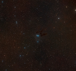 Die Weitwinkelaufnahme zeigt die Himmelsregion im Sternbild Auriga, in der AB Aurigae zu finden ist. Diese Ansicht wurde aus Bildern des Digitized Sky Survey 2 erstellt.
(Bild: ESO/Digitized Sky Survey 2. Acknowledgement: Davide De Martin)