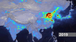Vergleich der NO2-Belastung in Asien zwischen 2019 und 2020 als GIF. (Animation: DLR (CC-BY 3.0))