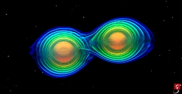 Numerisch-relativistische Simulation: T. Dietrich (Max-Planck-Institut für Gravitationsphysik) und BAM-Kollaboration; Wissenschaftliche Visualisierung: T. Dietrich, S. Ossokine, H. Pfeiffer, A. Buonanno (Max-Planck-Institut für Gravitationsphysik)