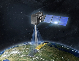 Künstlerische Darstellung eines CO2M-Satelliten.
(Bild: OHB)