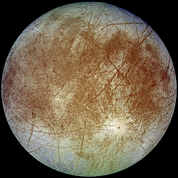 Jupitermond Europa (gesehen von der Sonde Galileo am 7. September 1996)
(Bild: NASA/JPL/DLR)