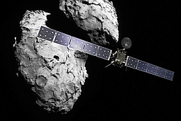 Rosetta und 67P / Tschurjumow-Gerassimenko (Bild: ESA / ATG medialab, Komet: ESA / Rosetta Navcam)