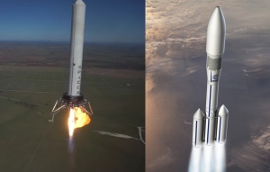 Links: Grasshopper, rechts: das CNES Ariane 6 Design von 2012 (Bild: ESA, SpaceX)