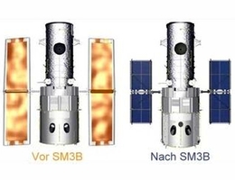 Größenvergleich der alten und neuen Solarpaneele von Hubble.
(Grafik: NASA)