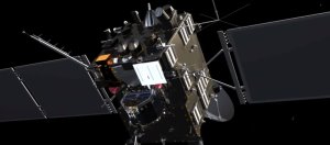 Zwecks der Ermitttlung der Lage und Orientierung im Weltraum verfügt die Kometensonde Rosetta über zwei Startracker-Kameras. Deren Position ist in dieser Grafik rot markiert.
(Bild: ESA, ATG medialab)