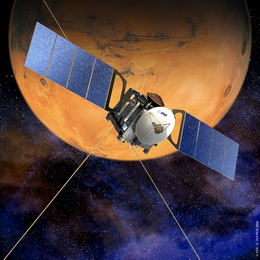 Mars Express über dem Mars - künstlerische Darstellung. (Bild: ESA / D. Ducros)