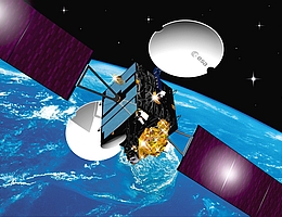 Kommunikationssatellit (Artemis) über der Erde - Illustration. (Bild: ESA)