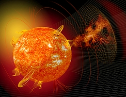 Sonnensturm zielt Richtung Erde - künstlerische Darstellung. (Grafik: NASA)