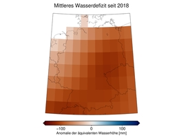 Wasserdefizit Jahresbilanz 2023 Mittleres Wasserdefizit in Deutschland – nach Monaten für das Jahr 2023 und als GIF in der Zusammenschau. Referenzwert ist für jeden Monat der Durchschnitt über alle jeweiligen Monate seit Beginn der GRACE-Messungen 2002. (Quelle: Eva Börgens, Christoph Dahle)