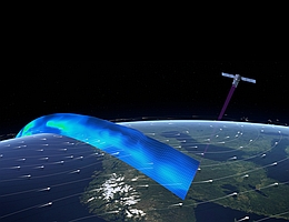 Der Aeolus-Satellit trägt das erste Wind-Lidar im Weltraum, das die untersten 30 km der Atmosphäre sondieren kann, um Profile von Wind, Aerosolen und Wolken entlang der Umlaufbahn des ESA-Satelliten zu erstellen. (Bild: ESA/ATG medialab)