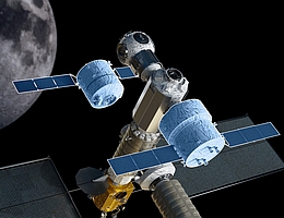 Cis-Lunar Transfer Vehicles (in Blautönen) - Illustration (Bild: Airbus)