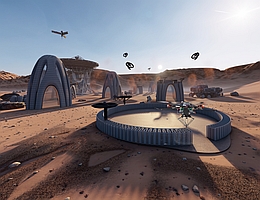 Zukunftsvision: Drohnenschwärme könnten auch im Weltraum zum Einsatz kommen, etwa bei einer künftigen Mars-Mission. (Bild: Yusuf Furkan KAYA, Aerial Robotics Laboratory, Imperial College London / Empa)