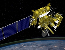 Elektro-L-Satellit über der Erde - künstlerische Darstellung. (Bild: NPO Lawotschkin)
