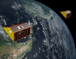 Die Grace Follow-on Satelliten Tom und Jerry messen die Massenänderungen auf der Erde. (Bild: NASA - JPL-Caltech)