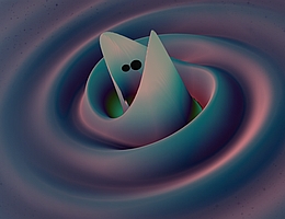 Wellen in der Raumzeit um verschmelzende binäre Schwarze Löcher in einer numerischen Relativitätssimulation. (Bild: Deborah Ferguson, Karan Jani, Deirdre Shoemaker, Pablo Laguna, Georgia Tech, MAYA Collaboration)