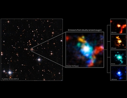 Webbs Blick auf Quasar SDSS J165202.64+172852.3 und Umgebung. (Bild: ESA/Webb, NASA & CSA, D. Wylezalek, A. Vayner & the Q3D Team, and N. Zakamska)