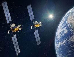 Zwei OneSat-Raumfahrzeuge über der Erde - Illustration (Bild: Airbus)