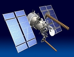 Raduga-1-Satellit im All - Illustration. (Grafik: ISS Reshetnev)