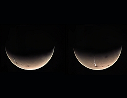 VMC-Bilder einer Wolke in der Nähe des Mars-Vulkans Arsia Mons. (Bild: ESA/GCP/UPV/EHU Bilbao)