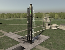 Launcher SL1 auf der Startanlage - künstlerische Darstellung. (Grafik: HyImpulse)