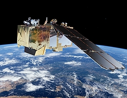 Sentinel-2-Satellit über der Erde - künstlerische Darstellung. (Bild: ESA/ATG medialab)