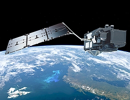 Copernicus Sentinel-3 Erdbeobachtungssatellit über der Erde - künstlerische Darstellung (Bild: ESA/ATG medialab)