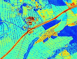 Satelliten können Hitzestress und Nährstoffmangel aus dem All erfassen: Simulation einer Thermal-Infrarotaufnahme von landwirtschaftlichen Anbauflächen. (Bild: Constellr)