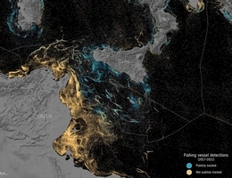 Karte der Fischerei vor Sizilien und Tunesien, die nicht erfasst wird. (Bild: ESA (data source: Paolo et al., 2024/Global Fishing Watch))