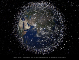 Weltraumschrott über der Erde - künstlerische Darstellung. (Grafik: ESA)