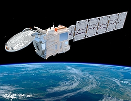 EarthCARE über der Erde - künstlerische Darstellung. (Bild: ESA/ATG medialab)