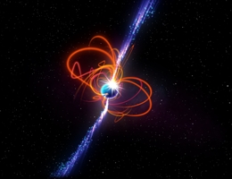 Künstlerische Darstellung des extrem langperiodischen Magnetars - einer seltenen Art von Stern mit extrem starken Magnetfeldern, die gewaltige Energieausbrüche erzeugen können. (Grafik: ICRAR)