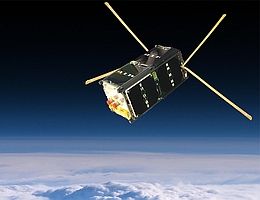 Künstlerische Darstellung des Satelliten SOMP2b (Bild: TU Dresden/Tino Schmiel)