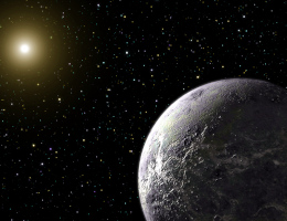 Grafik eines Planeten, dessen Oberfläche weiß von Eis ist