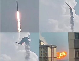 Videostills - unbeabsichtigter Flug und Explosion beim Aufschlag. (Quelle: "我是好孕发财小锦鲤/海上一浪花")