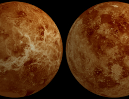 Radarkarte der Venus von verschiedenen Seiten aus gesehen. Die einzelnen Originale wurden von der Raumsonde Magellan aufgenommen und sind von der NASA freigegeben und damit PD - habe sie zusätzlich grafisch aufgewertet. Die verwendeten Farben entsprechen keinen realen Farben der Venuskruste. Bild: NASA