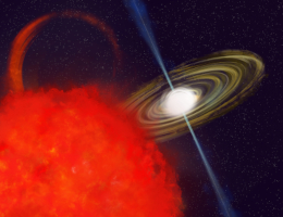 Bild: Künstlerische Darstellung des Langzeit-Transienten J1634+44, der sich als Weißer Zwerg mit einem Begleiter herausgestellt hat. Bildnachweis: NSF/AUI/NSF NRAO/P. Vosteen
