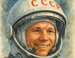 Gagarin im Raumanzug, Helm mit der Aufschrift "CCCP". Bild: Andreas Weise, KI-generiert