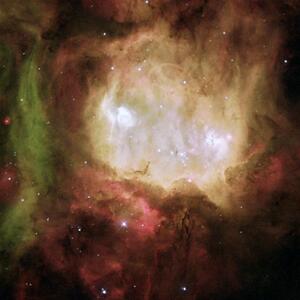 Der Geisterkopfnebel, ebenfalls mit zwei glühenden, weißen Augen. Bild: NASA, ESA & Mohammad Heydari-Malayeri (Observatoire de Paris, France).