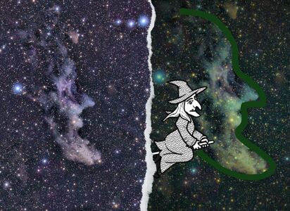 Der Hexenkopfnebel mit seiner markanten Form, Bild von Thedarksideobservatory und OpenClipart