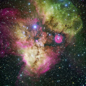 Der Totenkopfnebel und seine zwei leuchtenden Augen. Bild; European Southern Observatory (ESO).