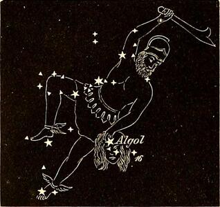 Eine Zeichnung von Perseus im Nachthimmel, posierend mit dem agetrennten Kopf der Medusa. Bild: Ianternet Archive Book Images.